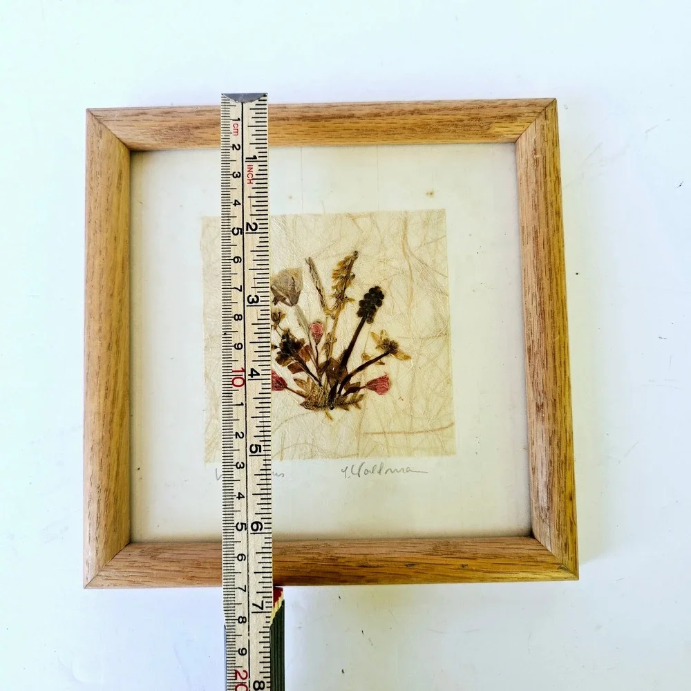 Vintage Framed Pressed Flower on Handmade Paper Picture Signed 7